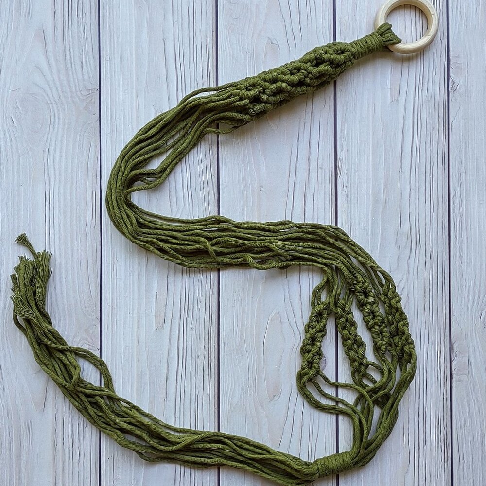 NEW! Olive Green Macrame Plant Hanger | Hanging Planter Indoor Garden Home Decor